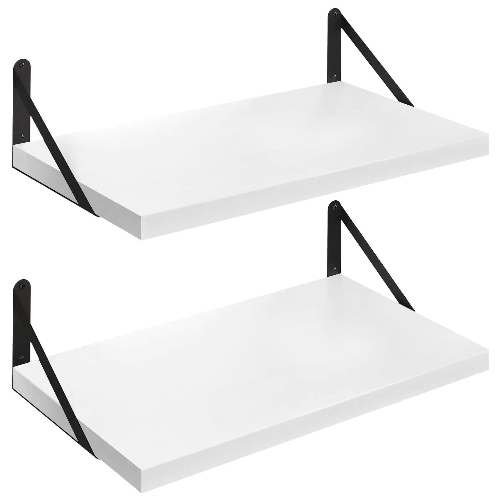 SAUMONIERES Floating Shelves Wall Bookshelf for Bedroom Bathroom Living Room Wood Wall Mounted Wide Deep Storage White Painted 24 Inch Wall Shelves Set of 2
