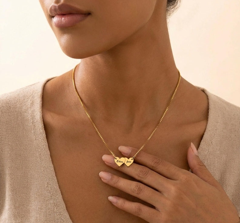 Gold Heart-Shaped Interlocking Custom Name Necklace