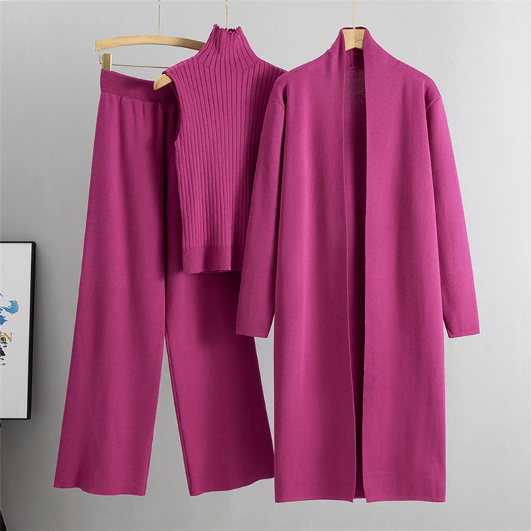 3-Piece Women's Knit Lounge Set: Sleeveless Vest, Cardigan & Pants