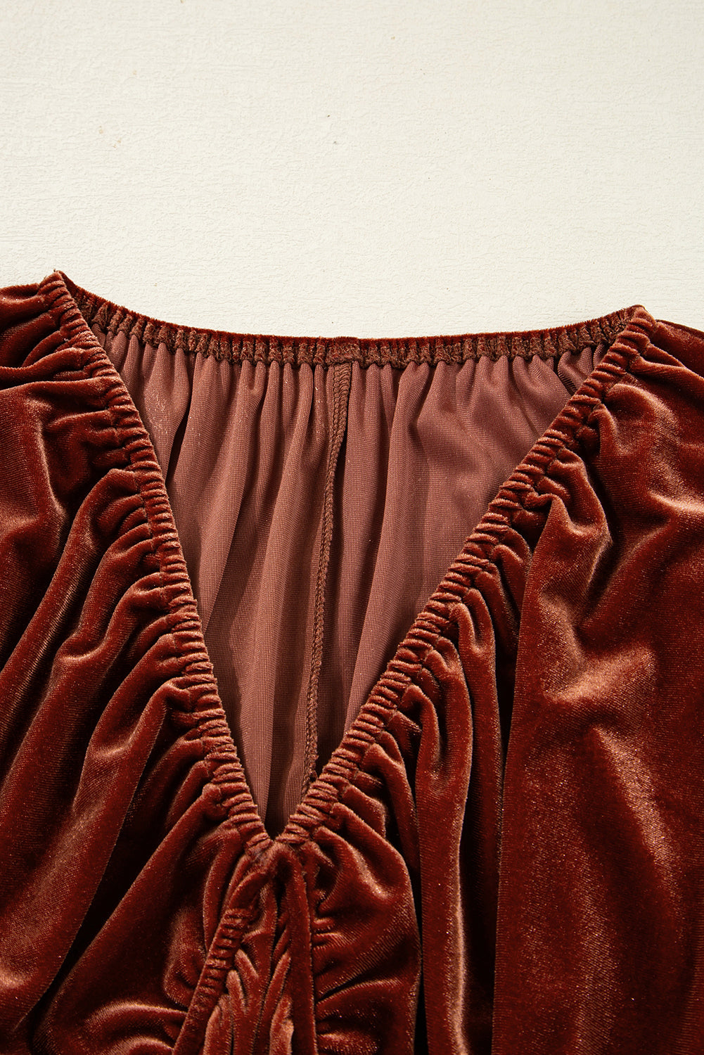 Velvet Elastic V-Neck Puff Sleeve Mini Dress