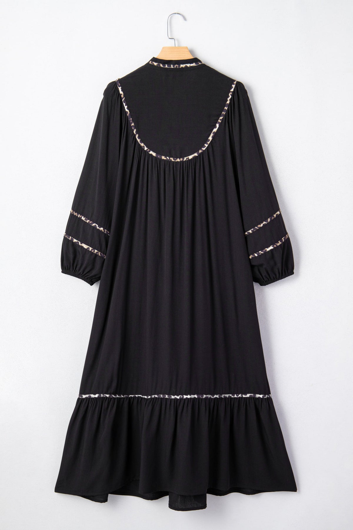 Leopard Contrast Trim Split Neck Midi Dress