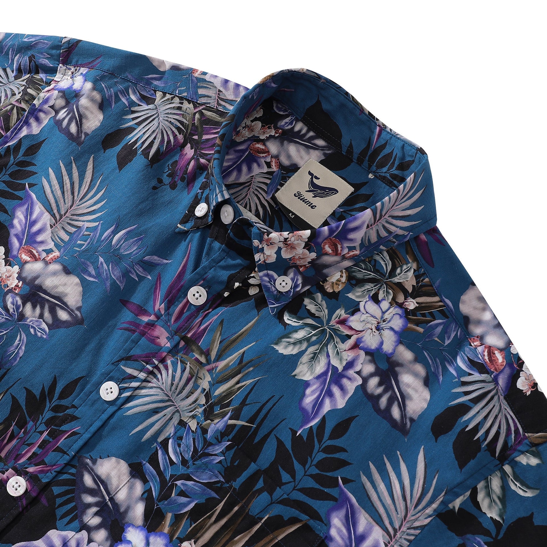 Dark Blue Hand-Painted Orchid Floral Cotton Button-Down Shirt