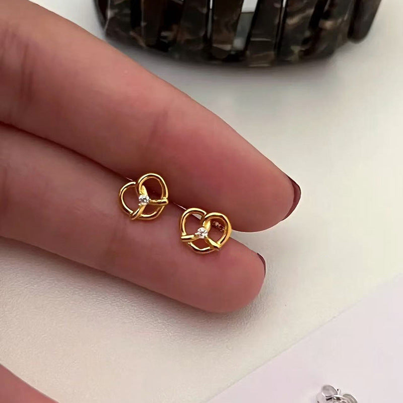 Mini Heart Stud Earrings Gold Plated Daily Wear Niche Jewelry