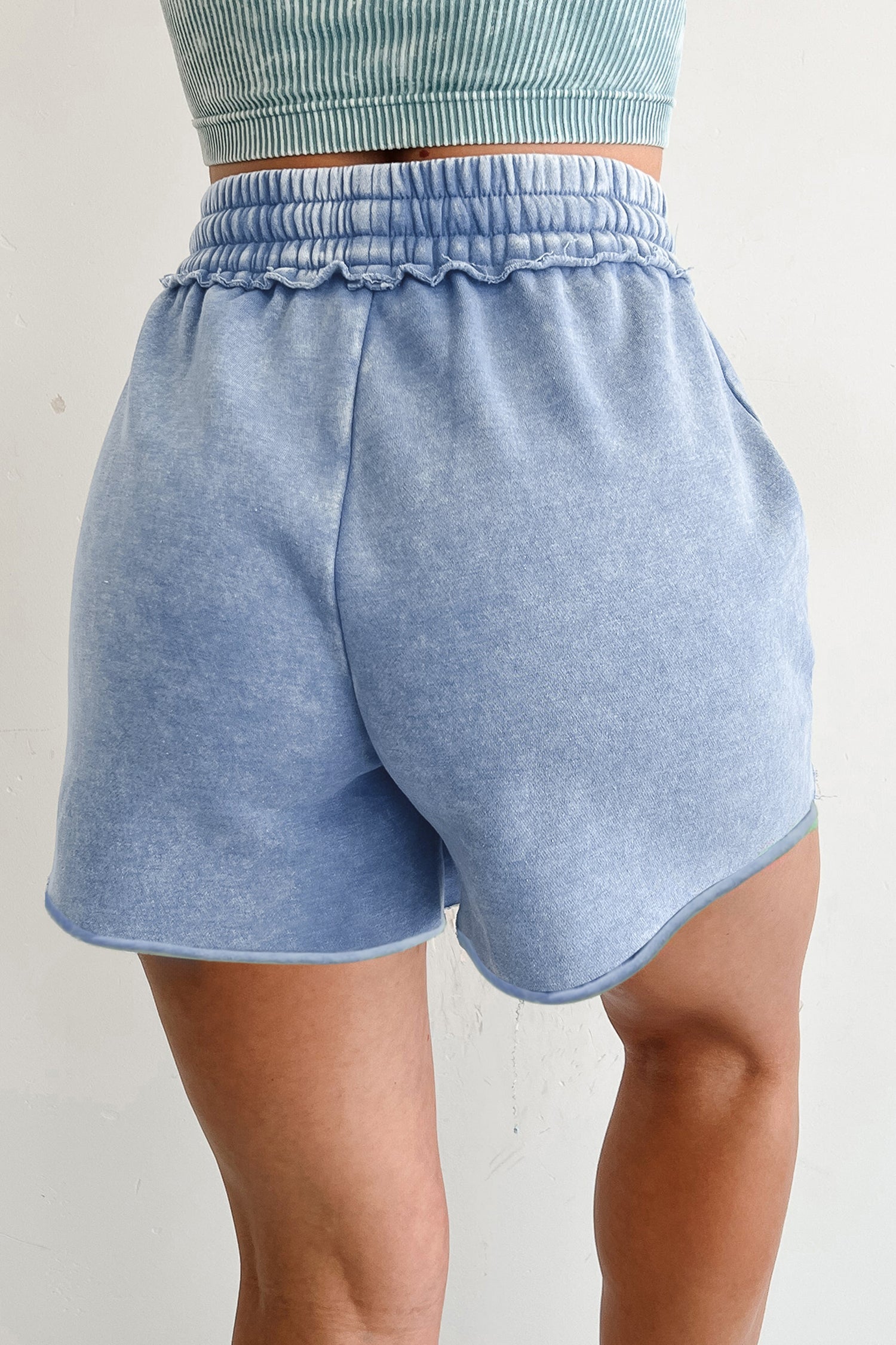 Mineral Wash Drawstring Elastic Waist Raw Cut Shorts