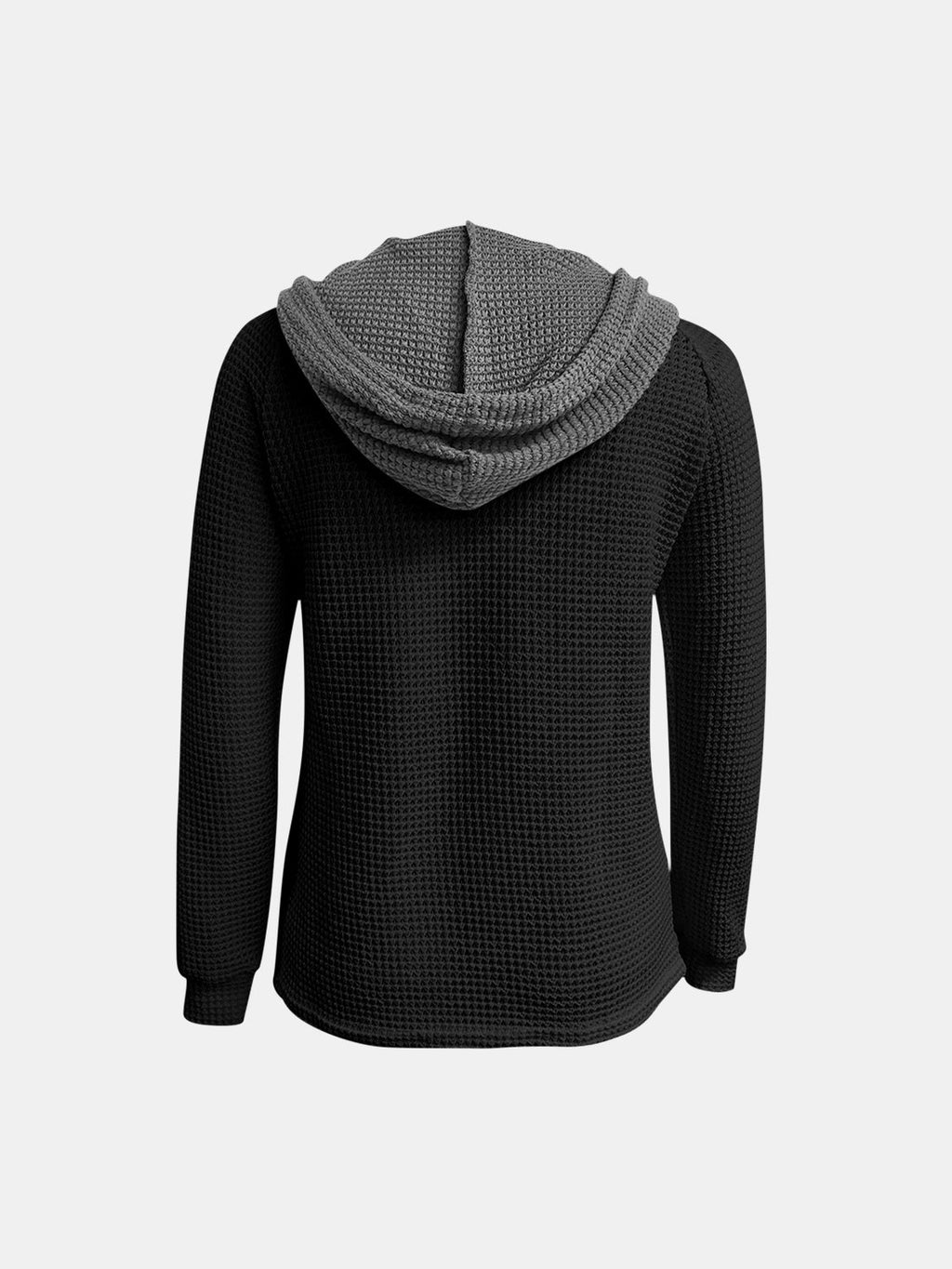 Women's Waffle-Knit Contrast Long Sleeve Hoodie with Buttons - Image 6