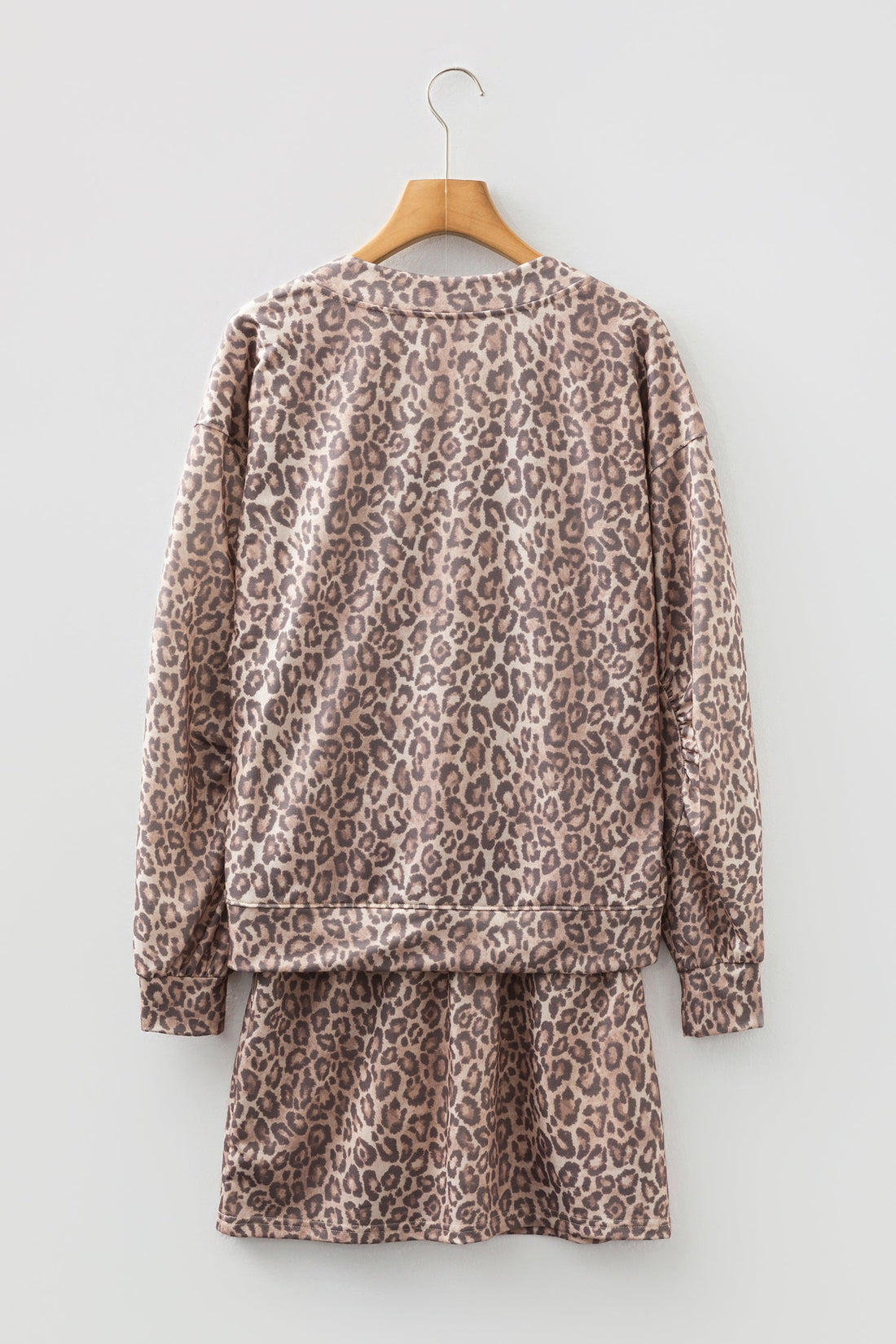 Leopard V-Neck Pullover & Wide-Waistband Skirt Set