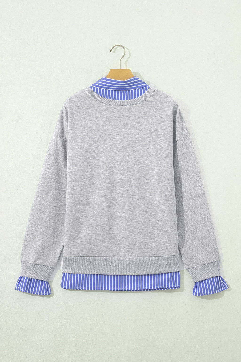 Stripe Patchwork Collared Long Sleeve Sweatshirt