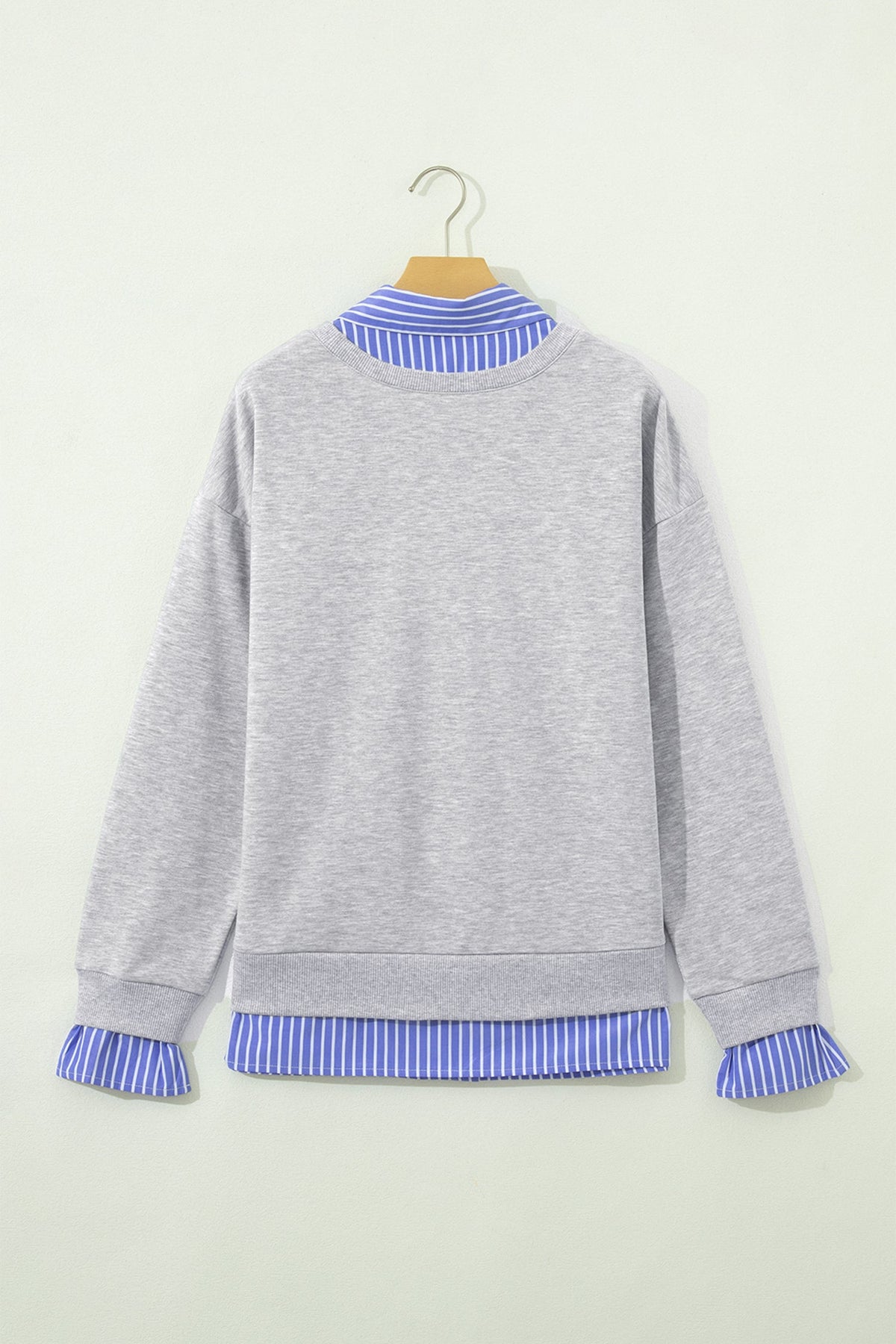 Stripe Patchwork Collared Long Sleeve Sweatshirt