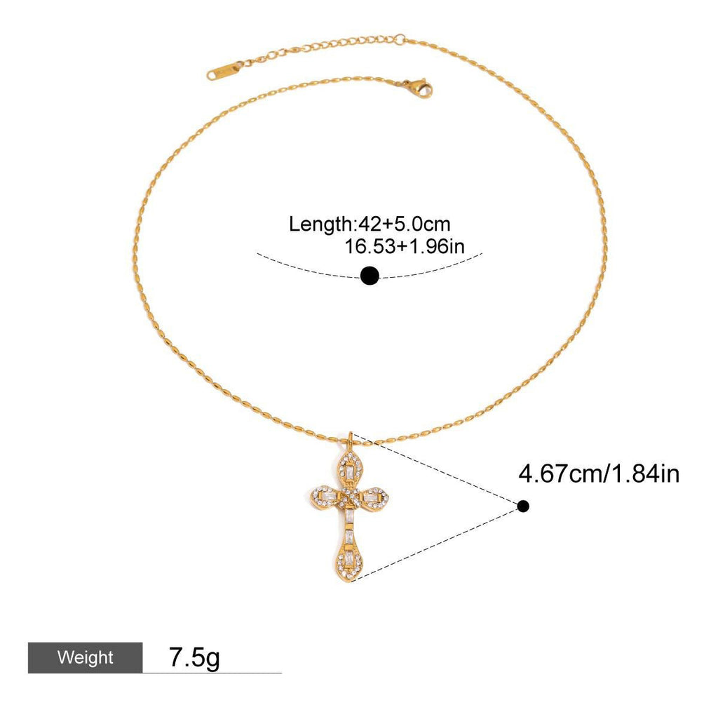 18K Gold Cross Inlaid Gemstone Design Classic Fashion Necklace
