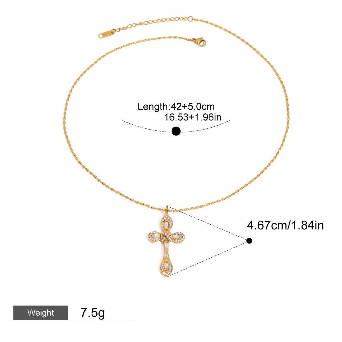 18K Gold Cross Inlaid Gemstone Design Classic Fashion Necklace