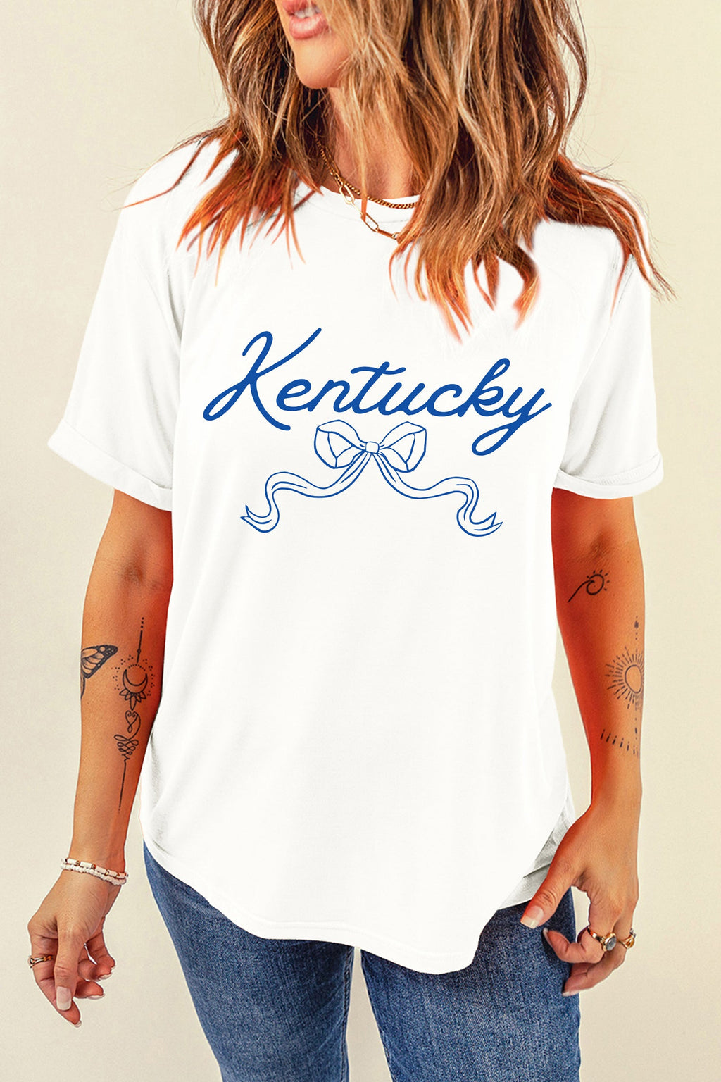 White Kentucky Bow Printed Casual T-Shirt | Cotton Blend