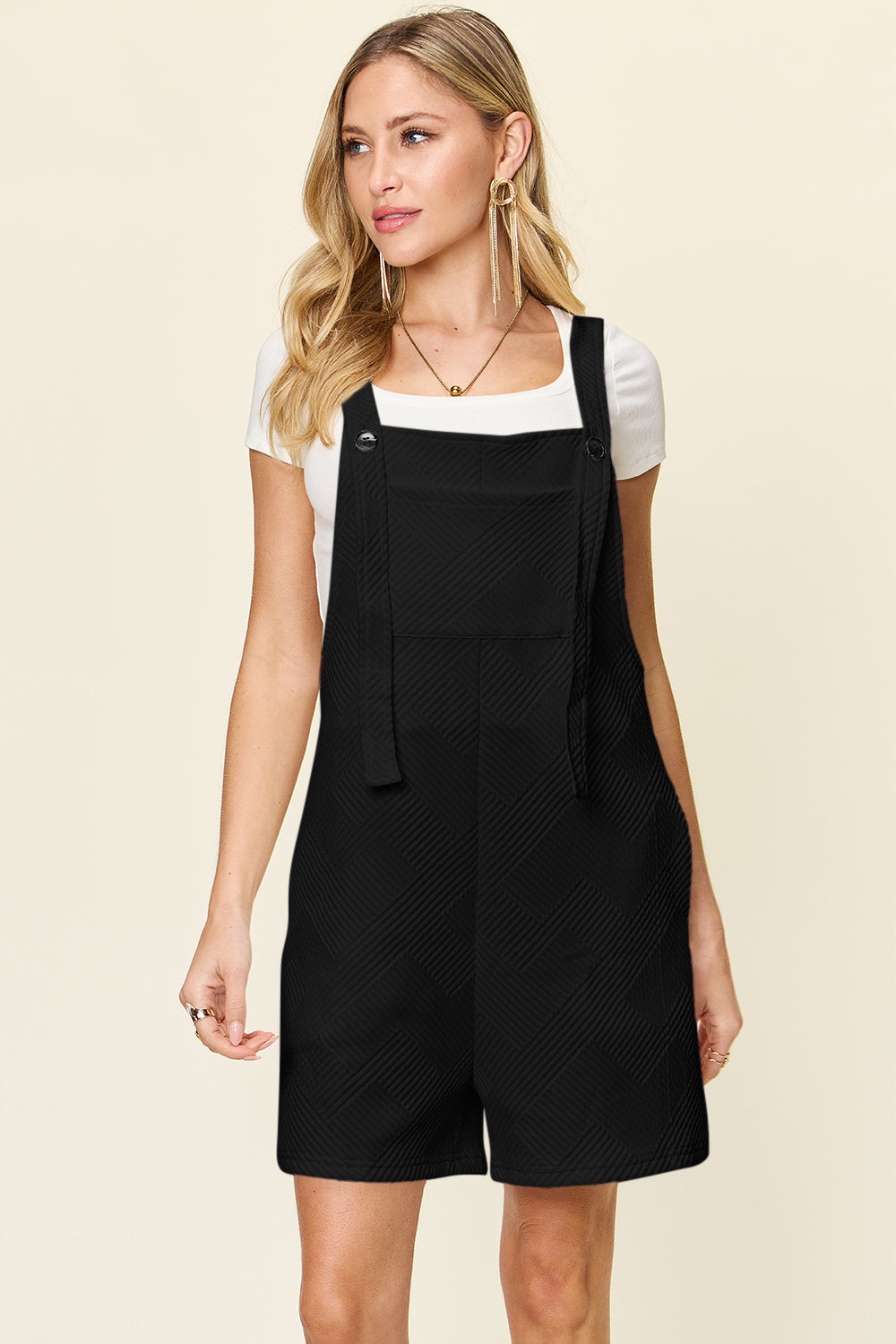 Texture Sleeveless Romper | Square Neckline Knit Jumpsuit
