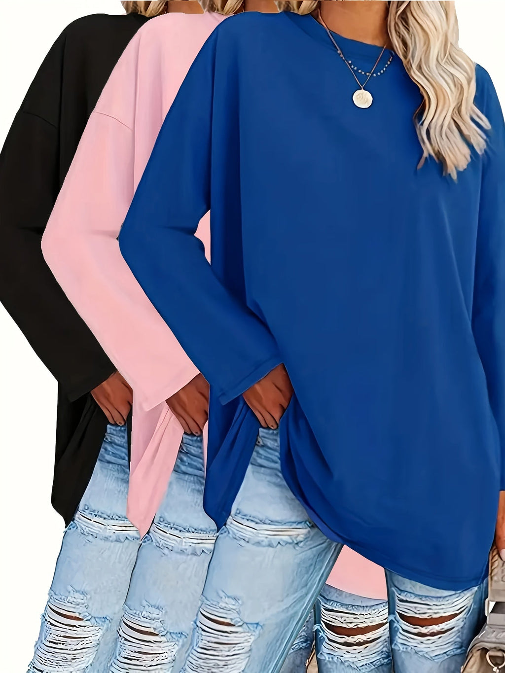 Women's Casual Loose Long Sleeve Top Crew Neck Shirt - Image 2