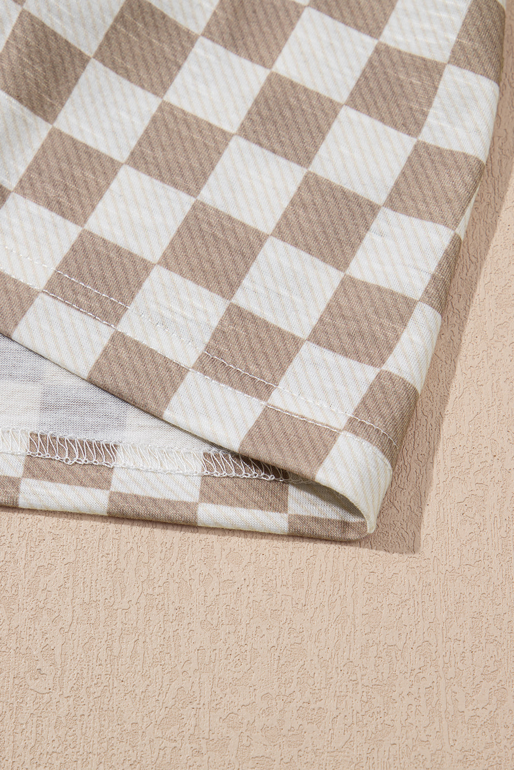 Brown Checkerboard T Shirt and High Waist Skorts Set