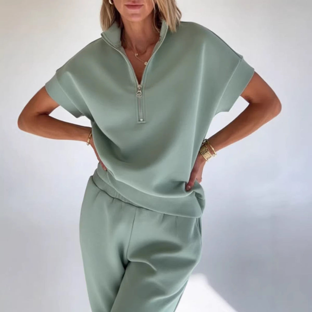 Short Sleeve Quarter Zip Top and Jogger Pants Set - Image 4