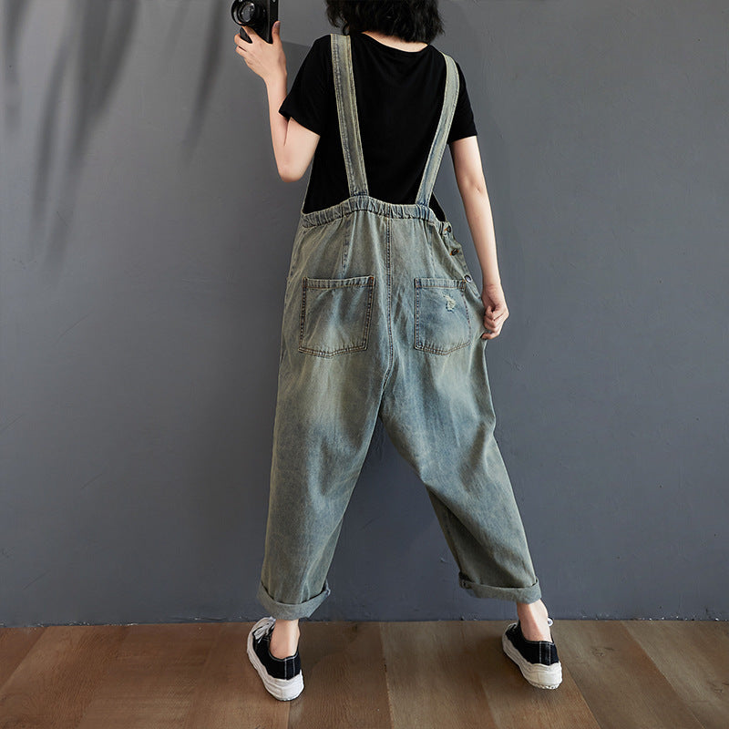 Women's Summer Retro Nostalgic Ripped Denim Overalls - Image 5