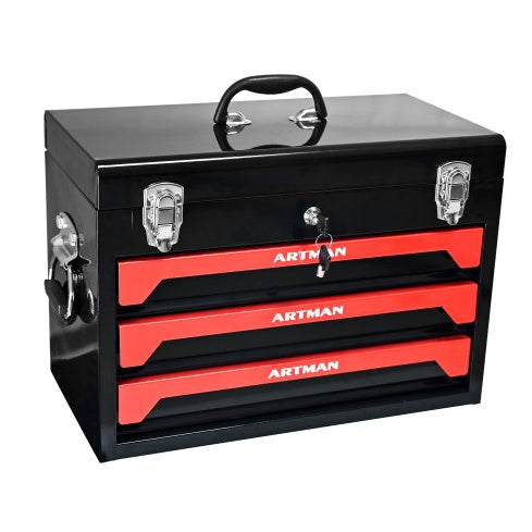 20-Inch Portable 3-Drawer Steel Tool Box with Metal Latch Closure