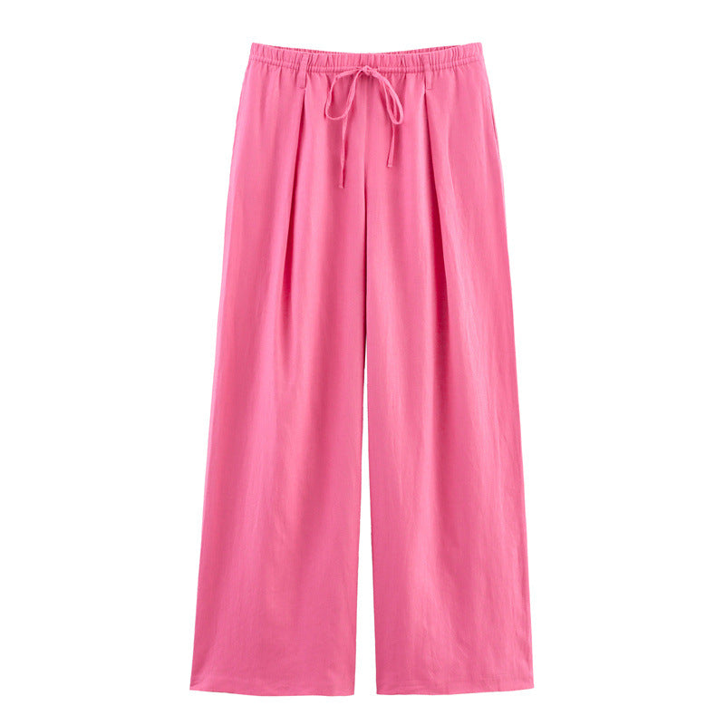 Asymmetric Linen Top Wide Leg Pants Two-piece Suit