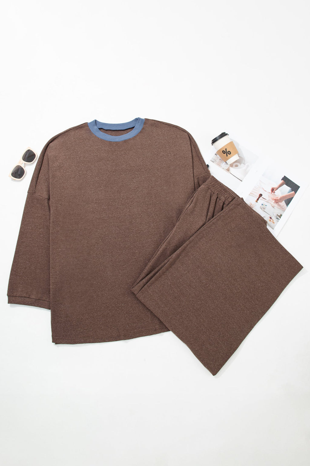 Plus Size Patchwork Colorblock Long Sleeve Top & Pant Set