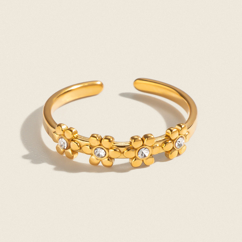 Floral Rhinestone Titanium Steel Ring For Women