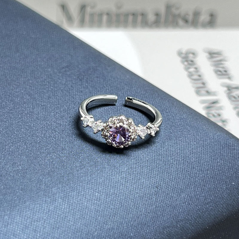 Purple Fire Rhinestone Open Ring Minimalist Adjustable Jewelry