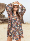 Plus Size Floral Print Long Sleeve Mini Dress