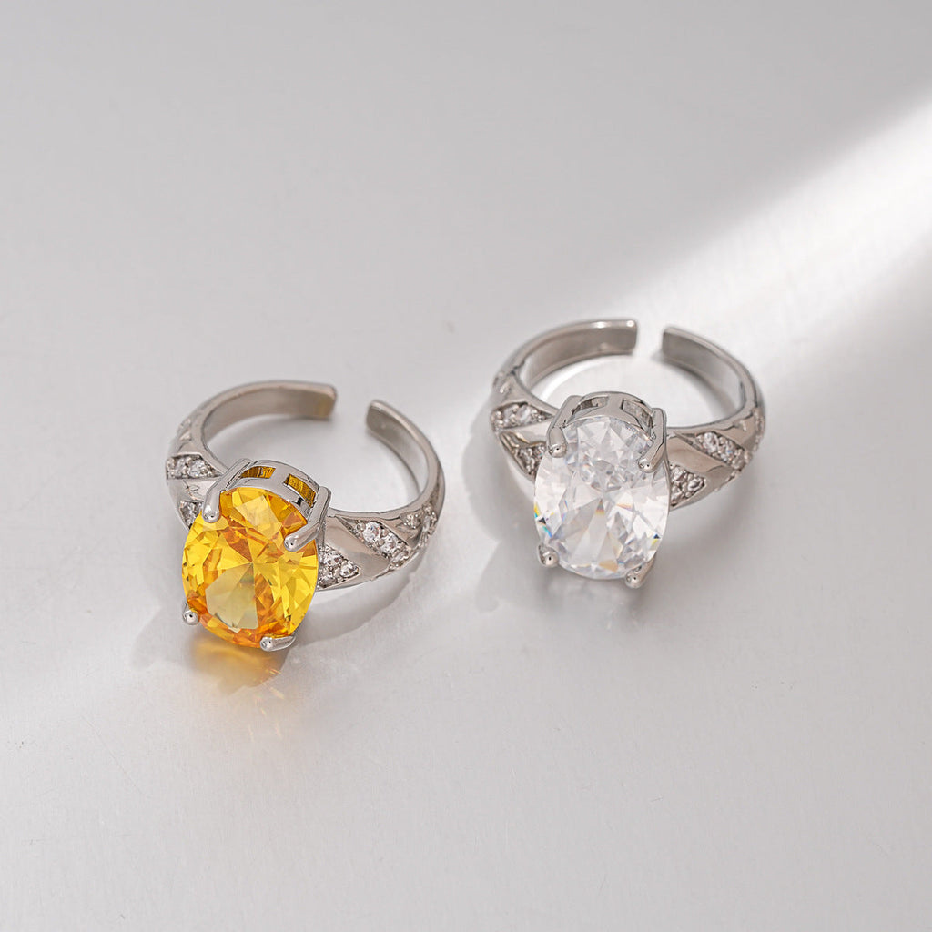 Natural Yellow Crystal Adjustable Ring S925 Silver Plated Fashion Women Finger Jewelry For Daily Dating Banquet Party Occasions