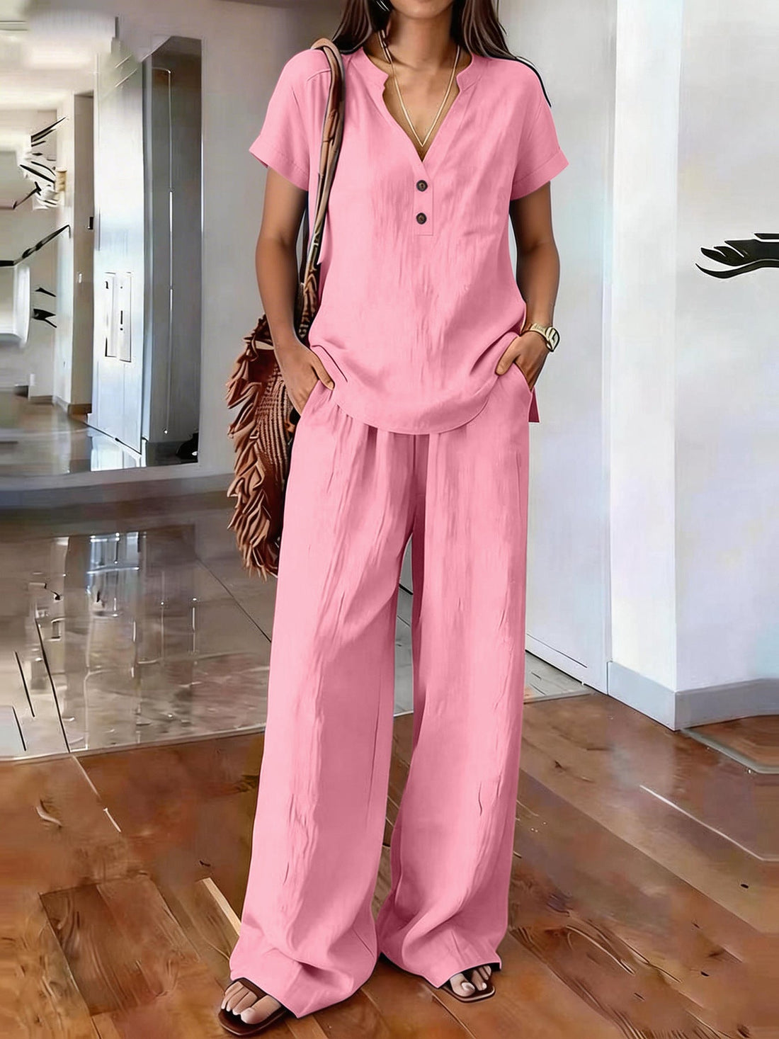 Women’s Casual Solid Color Two Piece Set Relaxed Matching Outfit - Image 7