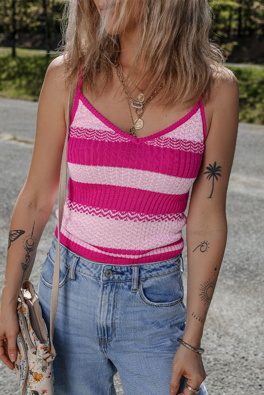 Stripe Spaghetti Strap V-Neck Tank Top