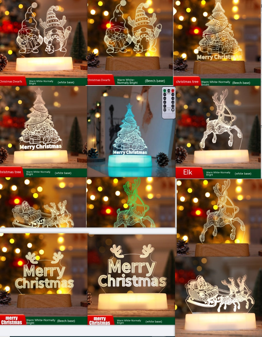 3D Acrylic LED Night Light Festive Holiday Home Decor Ornament