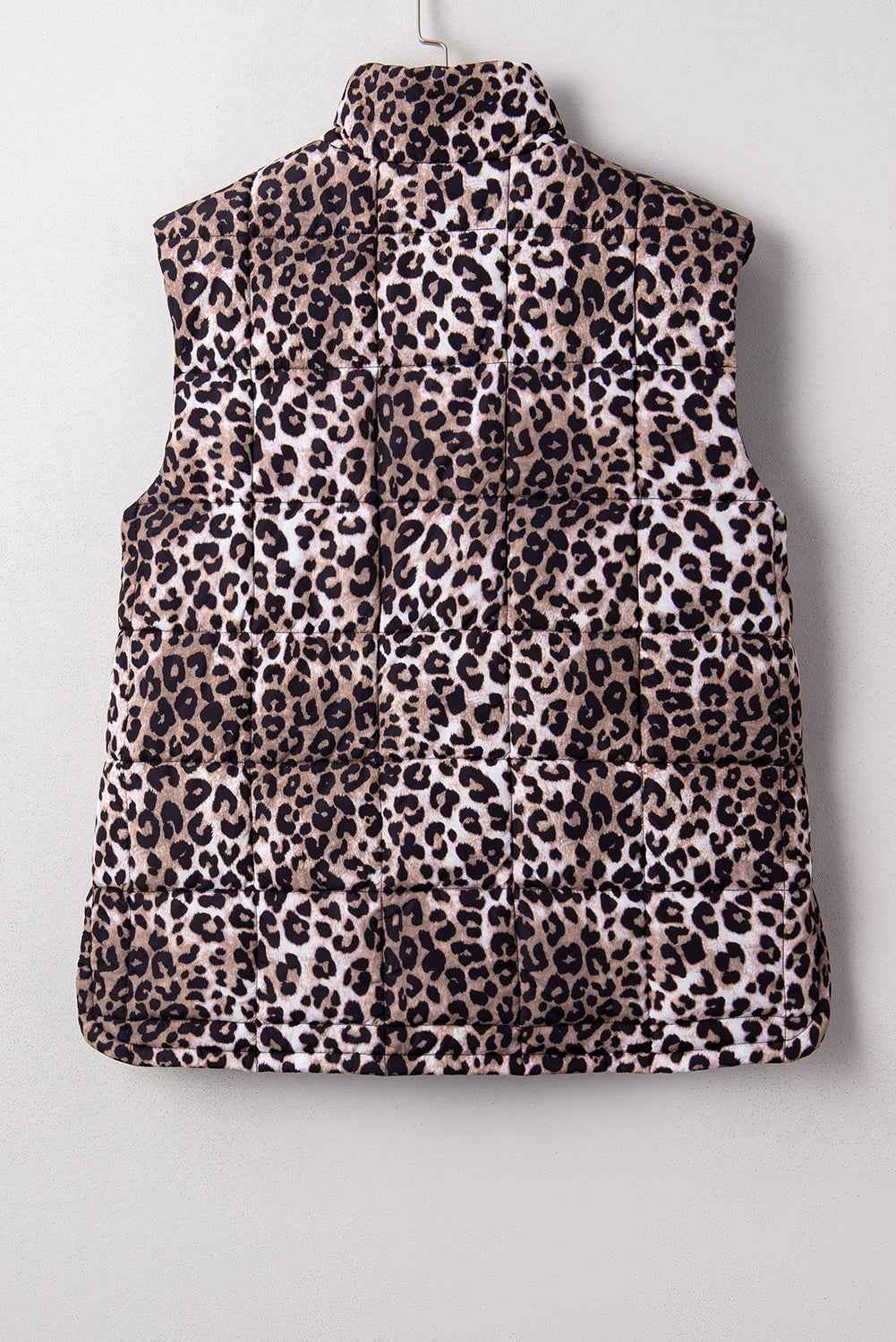 Brown Leopard Quilted Full Zipper Casual Puff Vest
