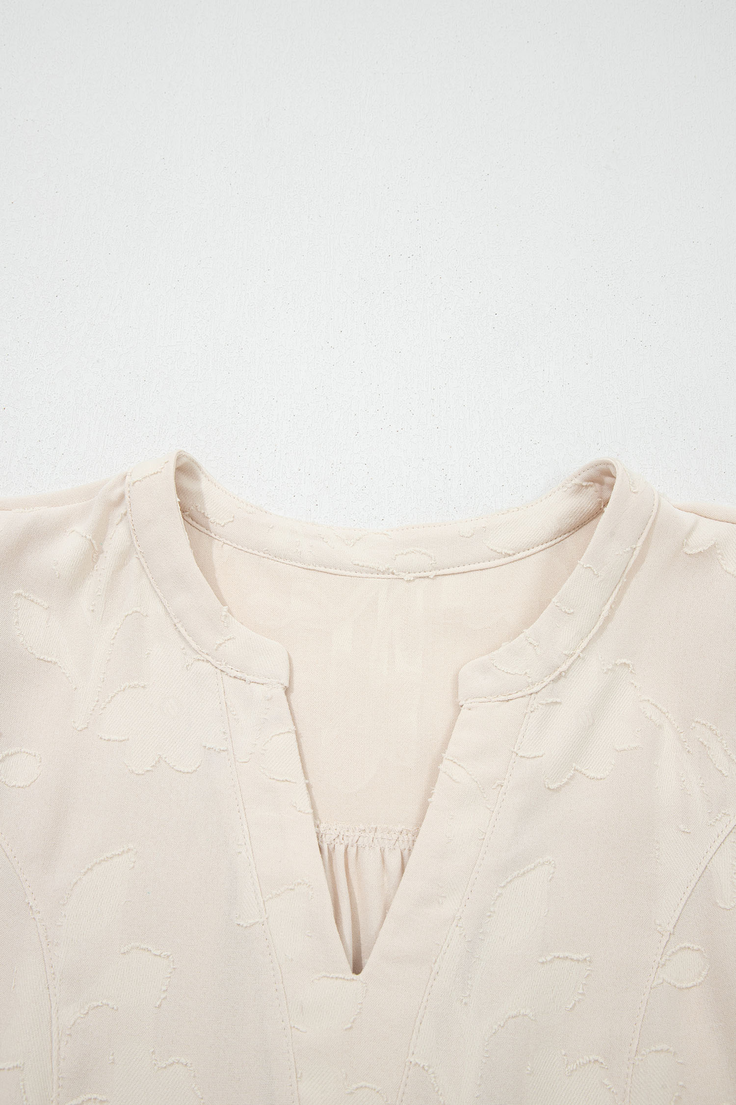 Long Sleeve Notch Neck Jacquard Tiered Mini Dress