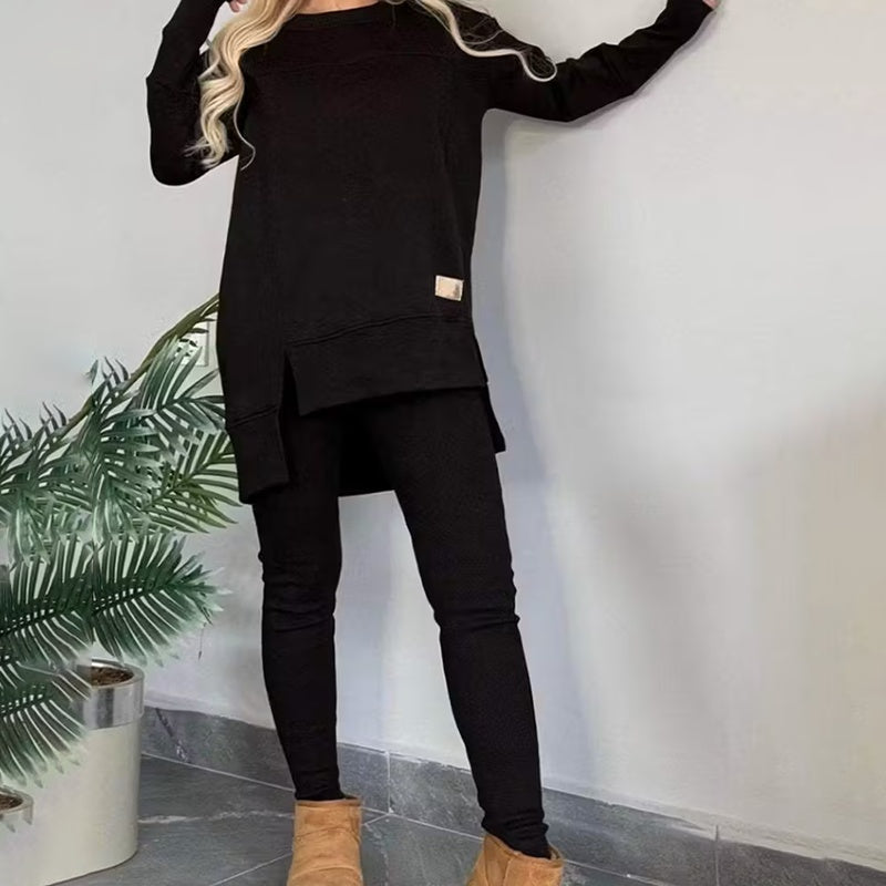 Women's 2-Piece Side-Slit Sweatshirt and High-Waist Legging Set - Image 9