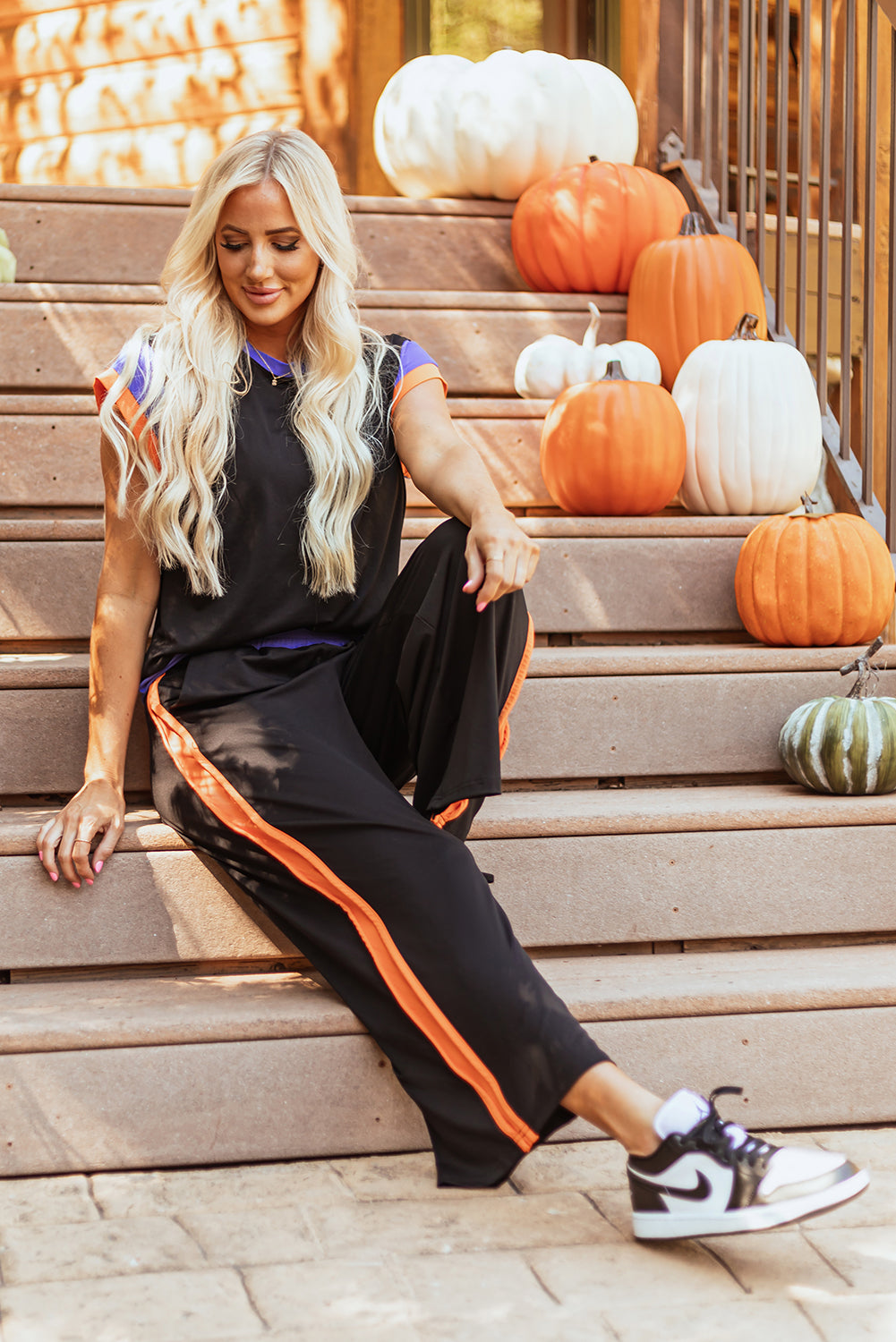 Colorblock Two Piece Set: Wide Leg Pants and Cap Sleeve Tee
