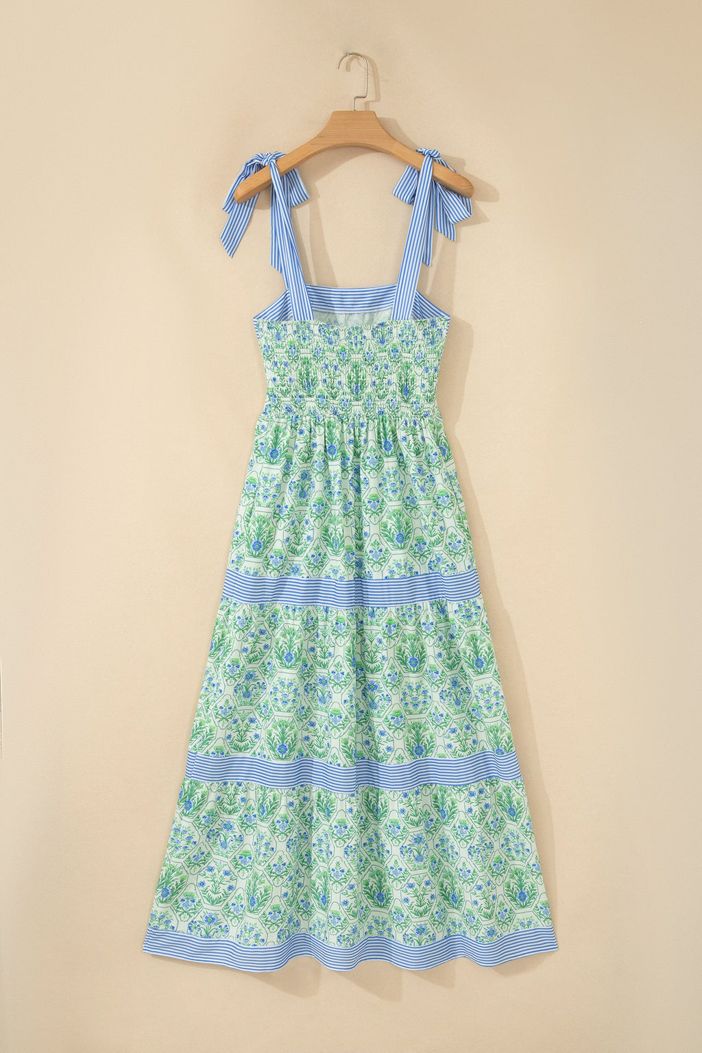 Patchwork Floral Midi Dress with Pockets - Sleeveless A-Line