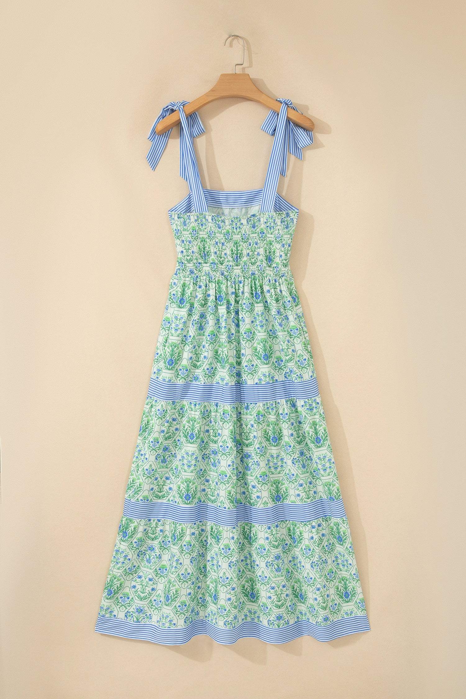 Patchwork Floral Midi Dress with Pockets - Sleeveless A-Line