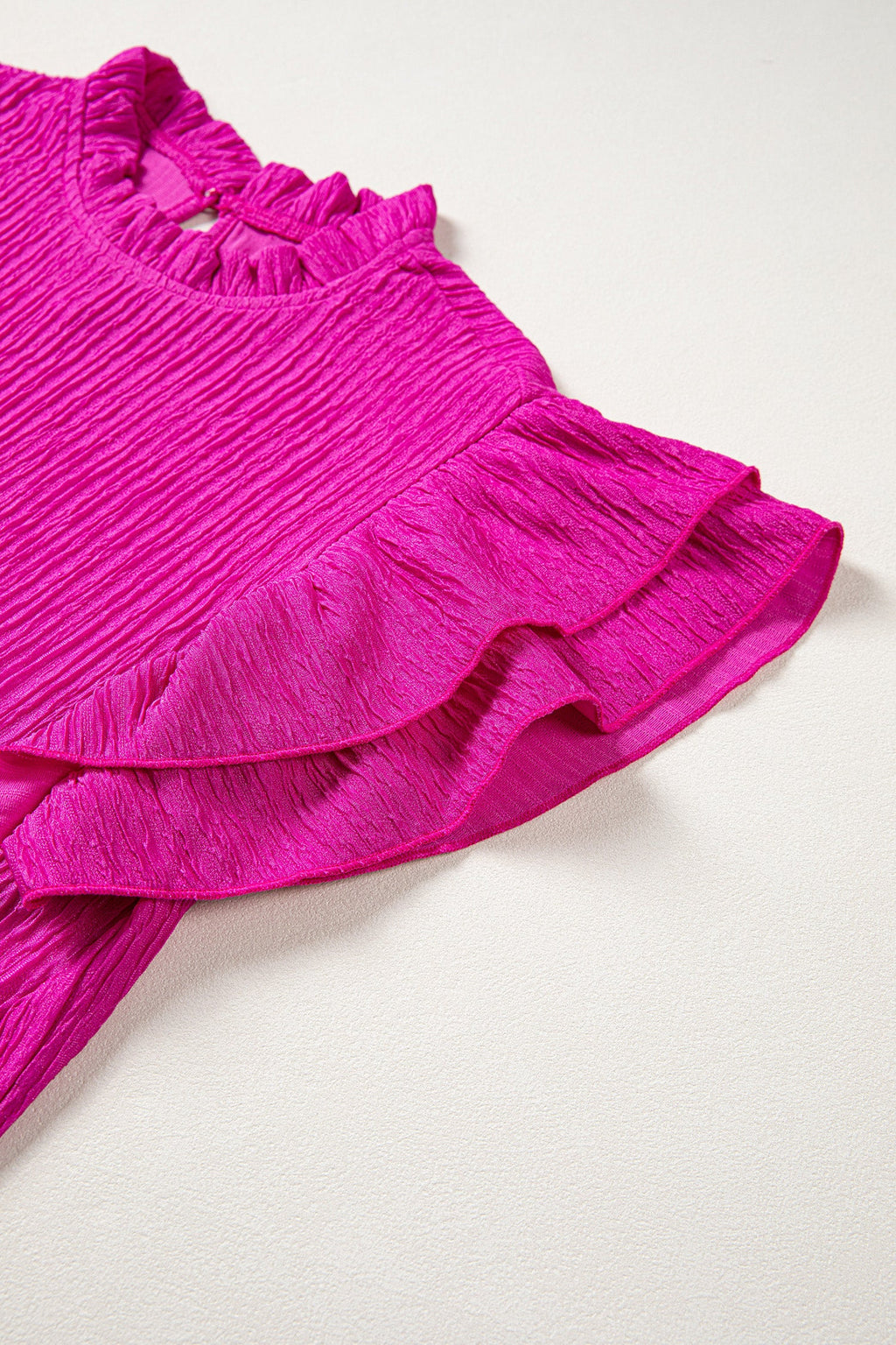 Londyn Trim Short Sleeve Blouse in Magenta Ruffle Detail