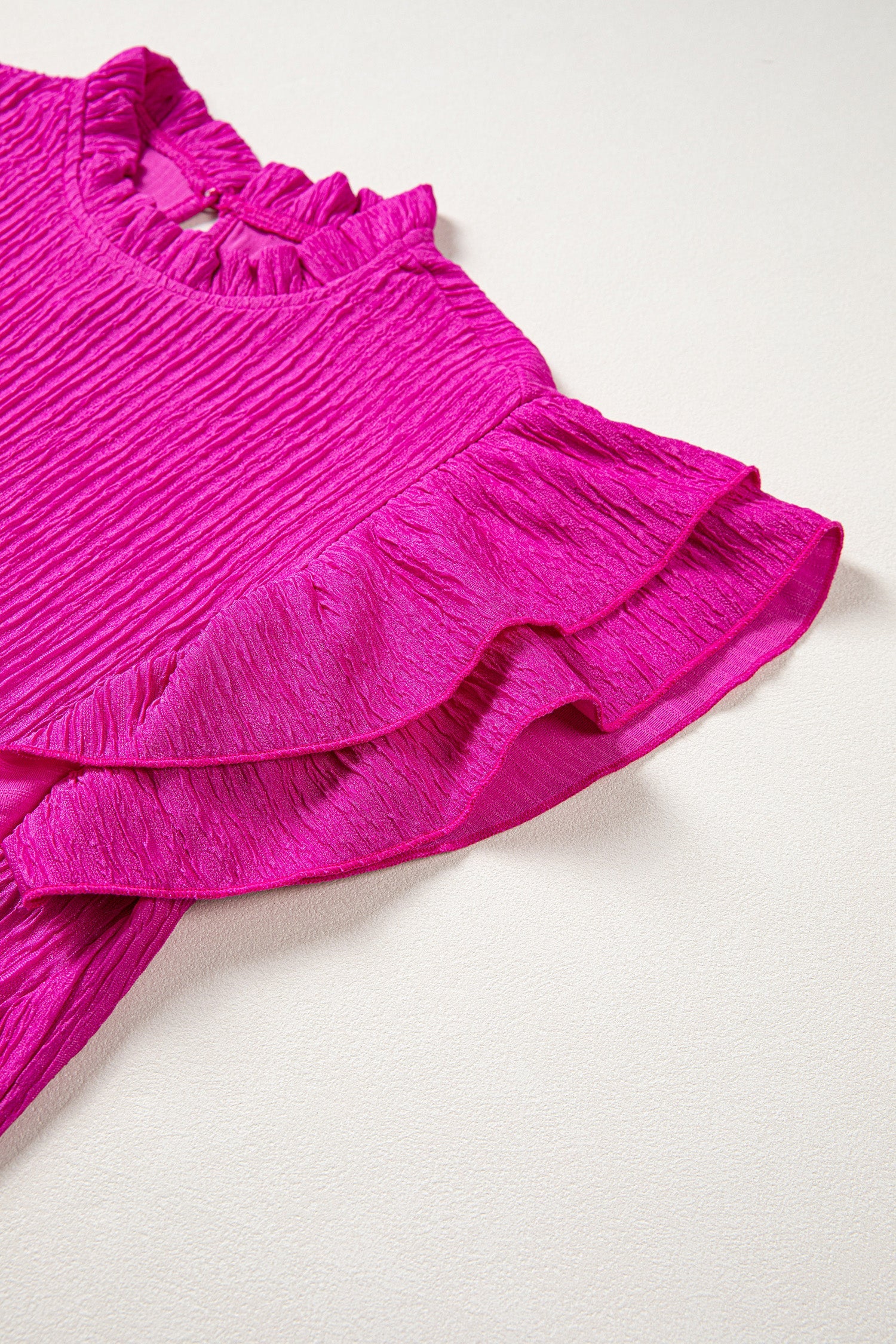 Londyn Trim Short Sleeve Blouse in Magenta Ruffle Detail