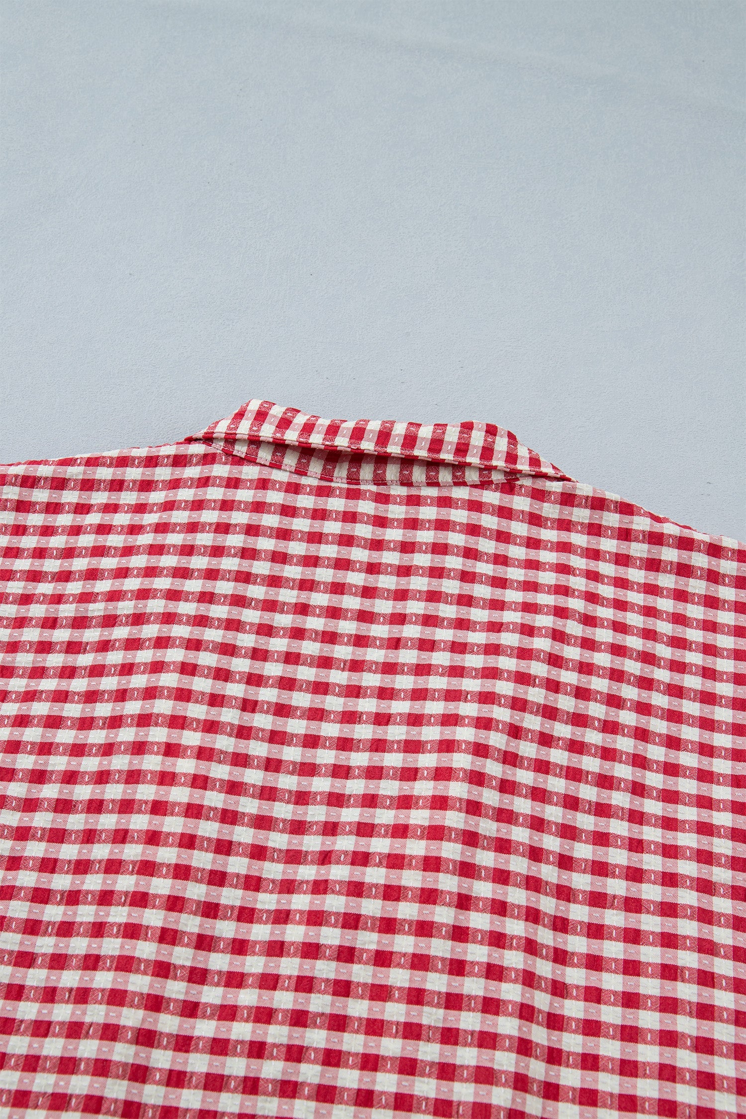 Wynter Sleeve Colorblock Trim Blouse in Red and White Plaid