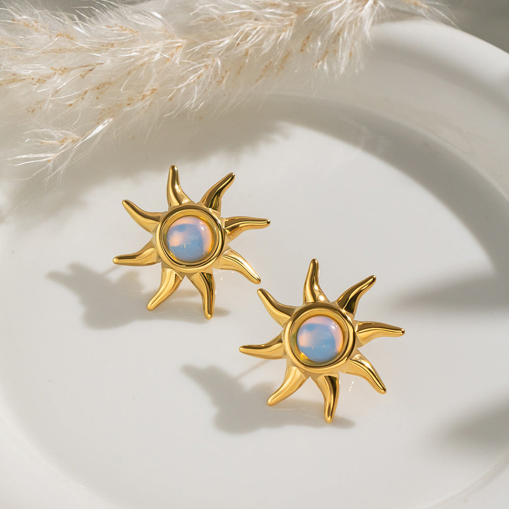 Sun Natural Stone Stud Earrings For Women