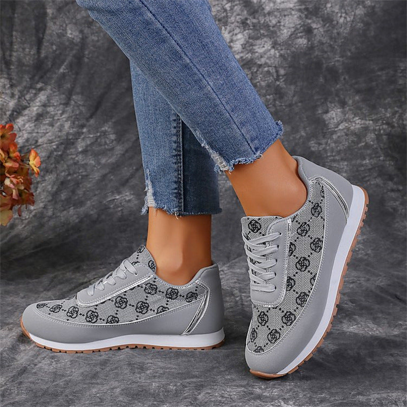 Women's Floral Print Lace-Up Sneakers Comfortable Casual Shoes