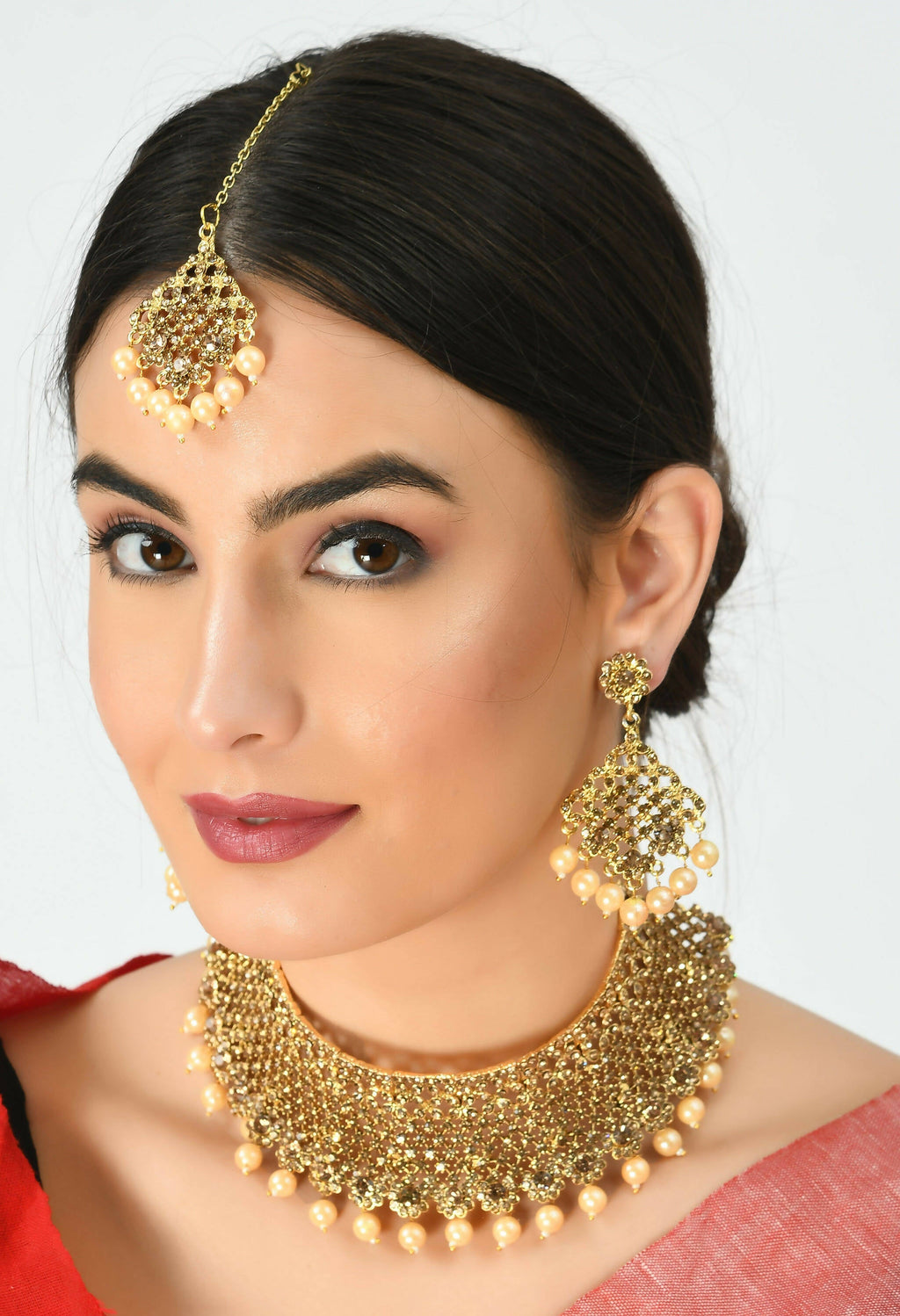 Traditional Rajwadi Heavy Golden Choker Necklace Statement Set