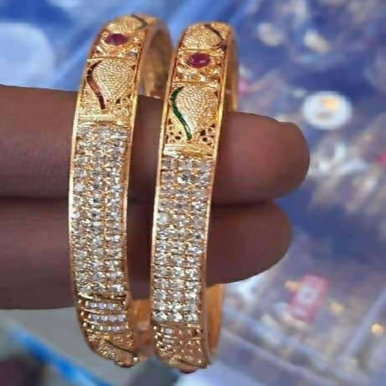 Gold-Polished American Diamond Bangle Set for Women & Girls