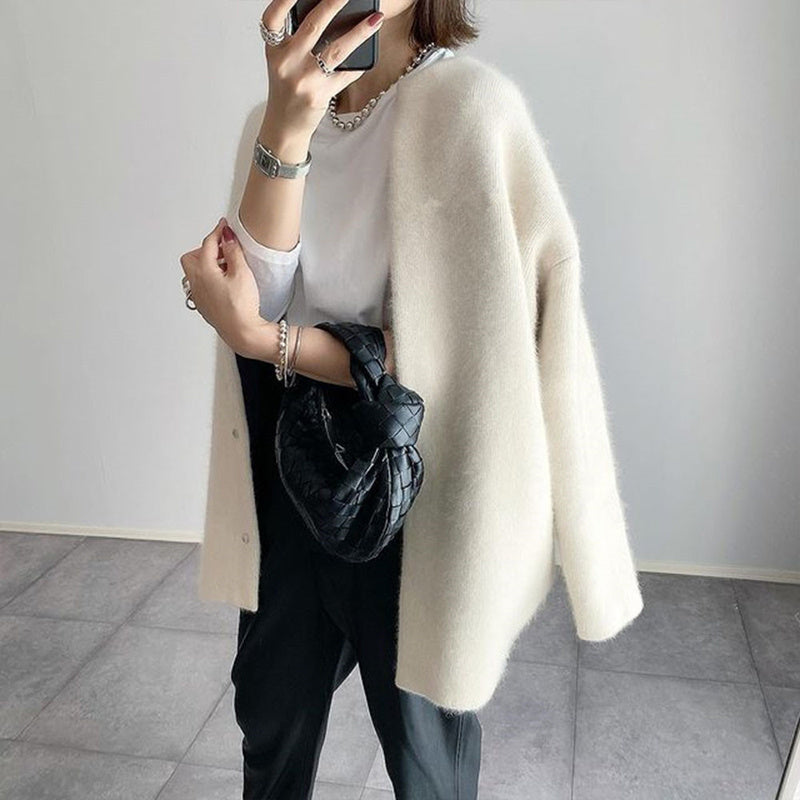 Women's Wool-Like Oversized Coat Solid Green Button-Up Jacket