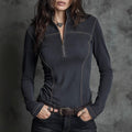 Women’s Retro Stand Collar Half Zip Pullover Long Sleeve Top