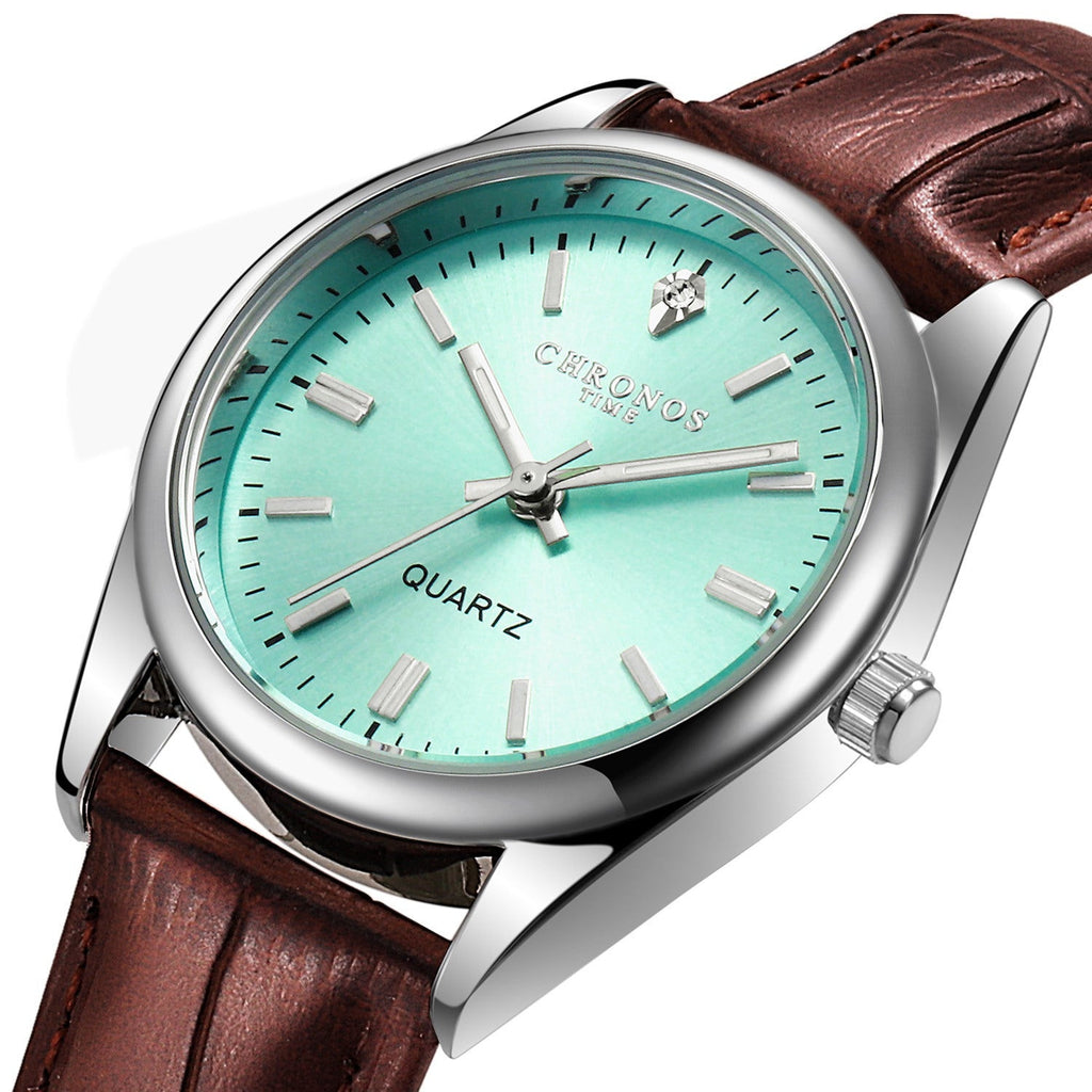 Womens Fashion Wristwatch With A Genuine Leather Strap And Luminous Quartz Movement