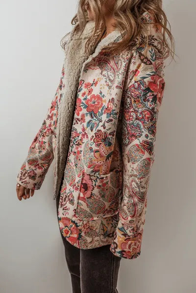 Vintage Bohemian Floral Printed Hooded Jacket for Women