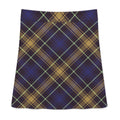 Women wearing a Navy Blue Plaid Mini Skirt with a zipper closure, showcasing the high-waisted fit and Harajuku style pattern.