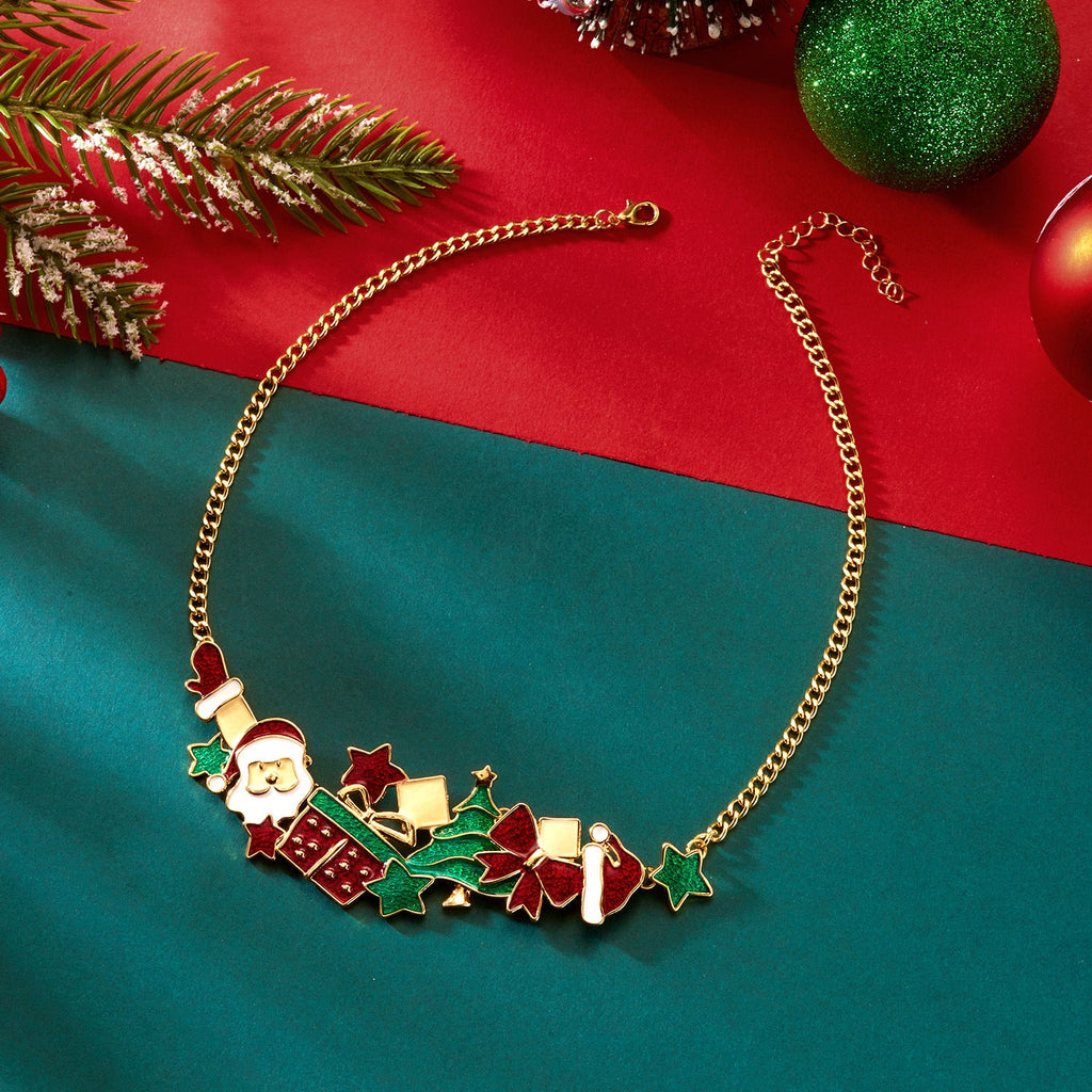 European And American Cross-Border Christmas Gifts Christmas Necklace Bracelet Earrings Set Female Cute Cartoon Bracelet Holiday Jewelry