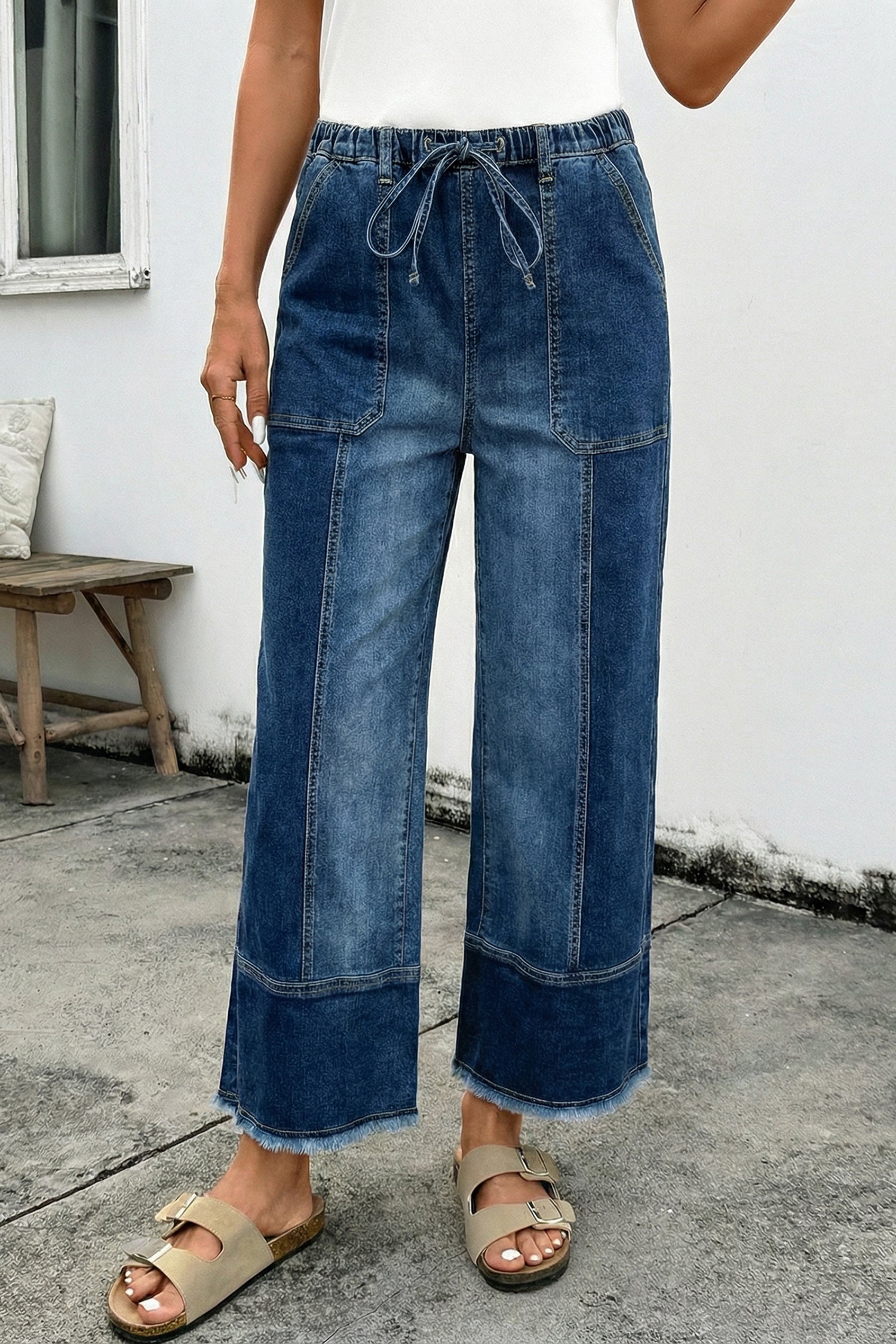 Aleah High Waisted Wide Leg Cropped Denim Pants - Pull-On Fit